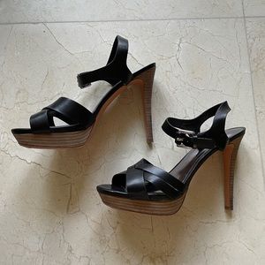Coach Dani Platform Leather Strappy Heel Black S 9.5